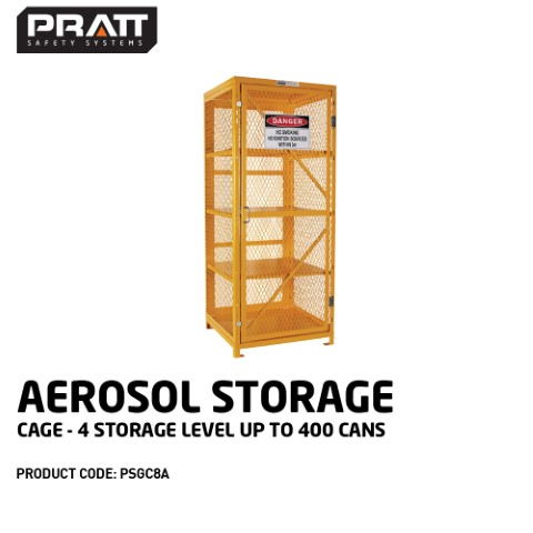 PRATT AEROSOL STORAGE CAGE TALL SINGLE DOOR 4 STORAGE LEVELS 400 CANS